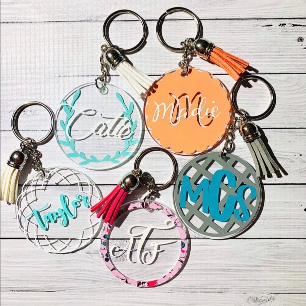 Custom made to order acrylic keychains.